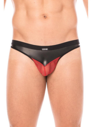 Jock simili cuir noir et résille rouge - LM2005-27BKR